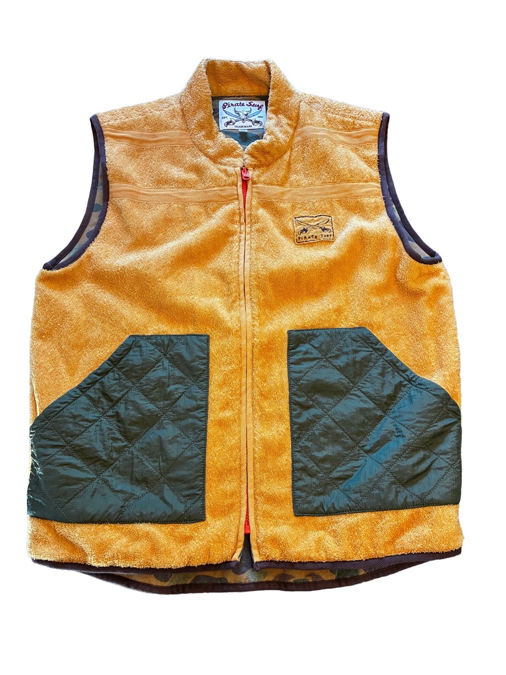 VTG 90s Pirate Surf Reversible Terry Cloth Camo Vest M